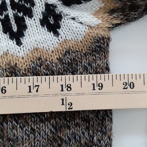 Vintage Peruvian Alpaca Sweater Hooded Pullover Aztec Black Nordic Fair Isle - Picture 7 of 10